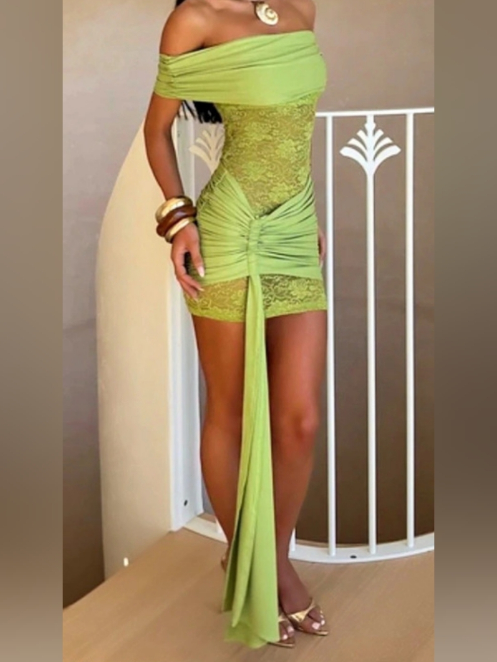 Off-Shoulder Lace Overlay Mini Dress